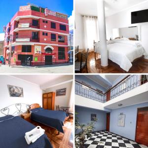 a group of four pictures of a hotel at Hotel Cordillera Blanca in Caraz