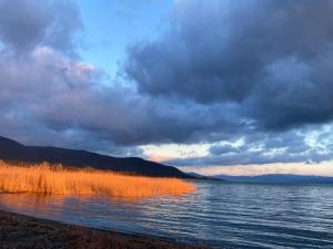 a view of a lake under a cloudy sky at Lakeside Hideaway Cabin in Bursa