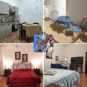 a collage of pictures of a room with a bed and a table at Arco del vescovo 2 in Acireale