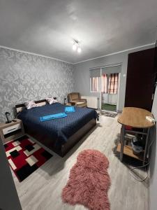 特爾古穆列什的住宿－Heartplace，一间卧室配有一张大床和地毯。