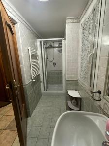 a bathroom with a shower and a sink and a tub at Marcelina in Rome
