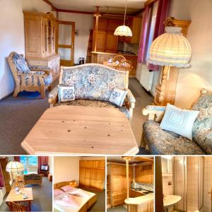 a collage of four pictures of a living room at Motel Brunner Apartments & Zimmer in Bad Eisenkappel