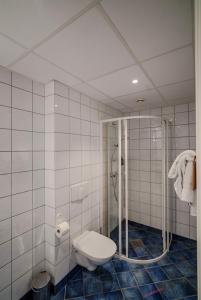 a bathroom with a toilet and a shower in it at Molde Fjordhotell - by Classic Norway Hotels in Molde
