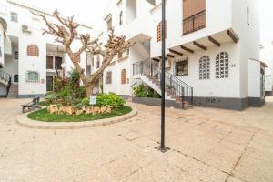 budynek z drzewem na środku dziedzińca w obiekcie Bright Apartment Torrevieja + Pool w mieście Torrevieja