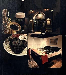 a collage of pictures of a bedroom with a bed and a plate of food at Saint Patrick-Guest House Del 1200 in Barletta