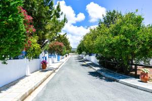 an empty street with trees and plants on the sides at Azzurro Holiday Villas in Peyia