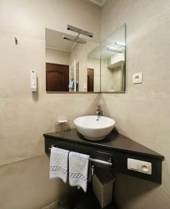 ein Bad mit einem Waschbecken und einem Spiegel in der Unterkunft Hotel Steineweiher in Sankt Vith