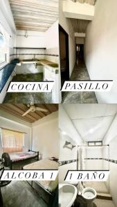 a collage of four pictures of a room with a bedroom at Apartamentos Coveñas in Coveñas