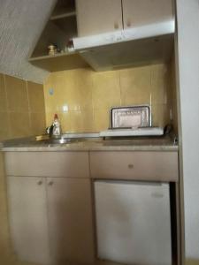 a small kitchen with a sink and a microwave at Vila Miris borova Zlatibor CENTAR in Zlatibor