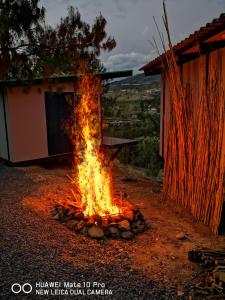 Amonitas Glamping Deluxe في Tinjacá: موقد النار امام المنزل