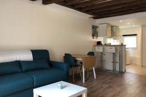 sala de estar con sofá, mesa y cocina en Suites Rive Gauche - FONTAINEBLEAU - Chez Julien en Fontainebleau