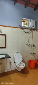 y baño con aseo y lavamanos. en Madhuvana Guest House, en Madikeri