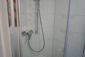 a shower with a shower head in a bathroom at Charmantes Maisonette-Appartment in Cologne +13 photos