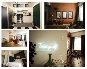 a collage of pictures of a kitchen and a living room at Knox Vegas in Knoxville