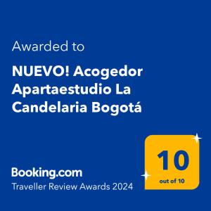 Πιστοποιητικό, βραβείο, πινακίδα ή έγγραφο που προβάλλεται στο Grandioso Apartaestudio La Candelaria Bogotá