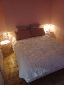 a bedroom with a white bed with two pillows at Au cœur du 5ème de Paris in Paris