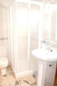 y baño con ducha, lavabo y aseo. en 4 bedrooms appartement with wifi at Munebrega en Munébrega