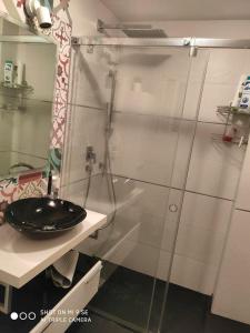 ein Bad mit einer Glasdusche und einem Waschbecken in der Unterkunft 2 bedrooms apartement with wifi at Sevilla in Sevilla