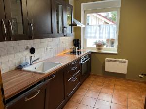 a kitchen with a sink and a window at Allgäutraum Ferienwohnung Nr 10 in Kempten