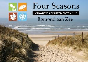 una playa de arena con las palabras cuatro temporadas de un experimento de antipartículas valquirianas alrededor en Apartments Four Seasons Zuiderstraat, en Egmond aan Zee