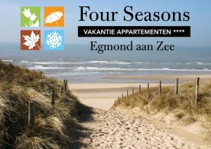 una playa de arena con las palabras cuatro temporadas de un experimento de antipartículas valquirianas alrededor en Apartments Four Seasons Zuiderstraat en Egmond aan Zee