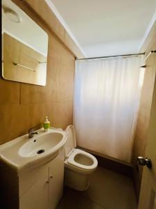 een kleine badkamer met een wastafel en een toilet bij Casa 4 habitaciones 1 baño in Talca