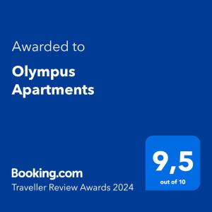 Certificat, premi, rètol o un altre document de Olympus Apartments
