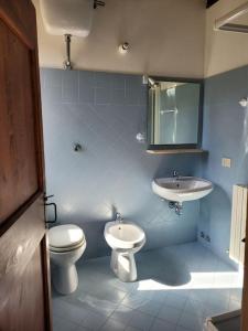a bathroom with a toilet and a sink at Agriturismo Merlino - Natur pur in Pergola