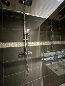 a shower in a bathroom with a shower head at Charming Heywood retreat house in Heywood
