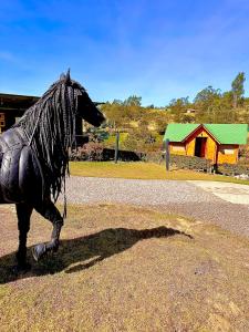 une statue d'un cheval sur le côté d'une route dans l'établissement Cabaña de ensueño: 9 min centro, à Chiquinquirá