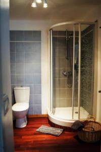 a bathroom with a shower and a toilet and a tub at Chambres d'Hôtes La Parenthèse in Wambrechies