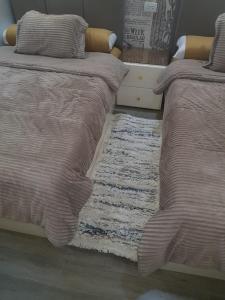 two beds sitting next to each other with a rug at الجيزه شارع كليه الزراعه عماره ١٢ in Cairo