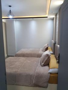 een slaapkamer met 2 bedden in een kamer bij الجيزه شارع كليه الزراعه عماره ١٢ in Caïro