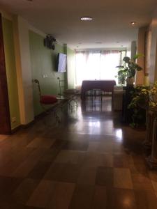 a living room with chairs and a couch and a television at Hotel Alvear Jujuy in San Salvador de Jujuy
