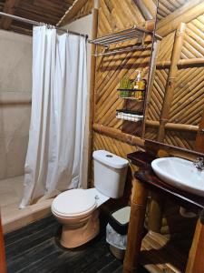 a bathroom with a toilet and a sink at GOLDEN TREE MINDO ECO-LODGE in Mindo