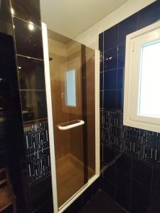 baño con ducha y puerta de cristal en Chambre chez l'habitant avec Sdb et WC privatifs, en Marnay-sur-Seine