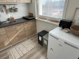Dapur atau dapur kecil di Sunny minimalistic flat near metro Opatov