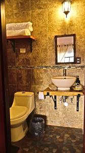 uma casa de banho com um WC e um lavatório em Casa Gardenia Hotel em Tecozautla