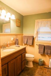 a bathroom with a sink and a toilet at Historic Creekside Home Dwtn Deadwood w/ Hot Tub in Deadwood
