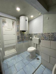 La salle de bains est pourvue d'une douche et de toilettes. dans l'établissement PIPPO'S SUITE, à Naples