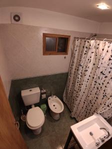 a bathroom with a toilet and a sink at Cabañas Don Carlos in El Hoyo