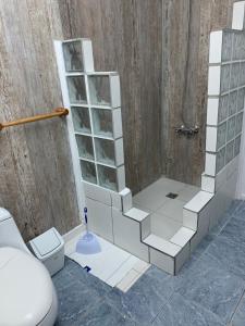 a bathroom with a shower and a toilet in it at MI HOGAR ES TUYO in Punta Arenas +57 photos