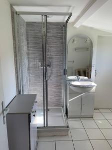 カブールにあるMaison de 2 chambres avec terrasse et wifi a Cabourgのバスルーム(シャワー、シンク付)