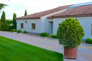 una casa con un albero di fronte a un cortile di 5 bedrooms house with private pool jacuzzi and terrace at Salamanca a Villamayor