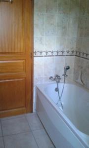 a bathroom with a bath tub with a shower at Propriete de 2 chambres avec terrasse et wifi a Liginiac a 5 km de la plage in Liginiac