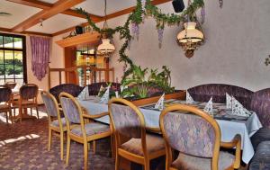 a dining room with a table and chairs at Hotel und Restaurant Sackwitzer Mühle in Bad Schmiedeberg