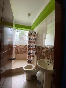 CutervoにあるHOTEL TURISTICO EL OSCARのバスルーム(トイレ、洗面台、シャワー付)