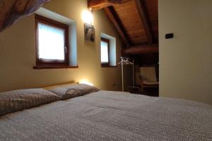 a bedroom with a large bed with two windows at Jack's House in Courmayeur