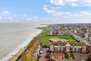 an aerial view of a city and the ocean at SeaView Apartment with Roof Terrace and Pool Table in Kent