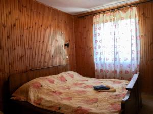 a bedroom with a bed with a wooden wall at Mountain Lodge - Mavrovo in Mavrovo